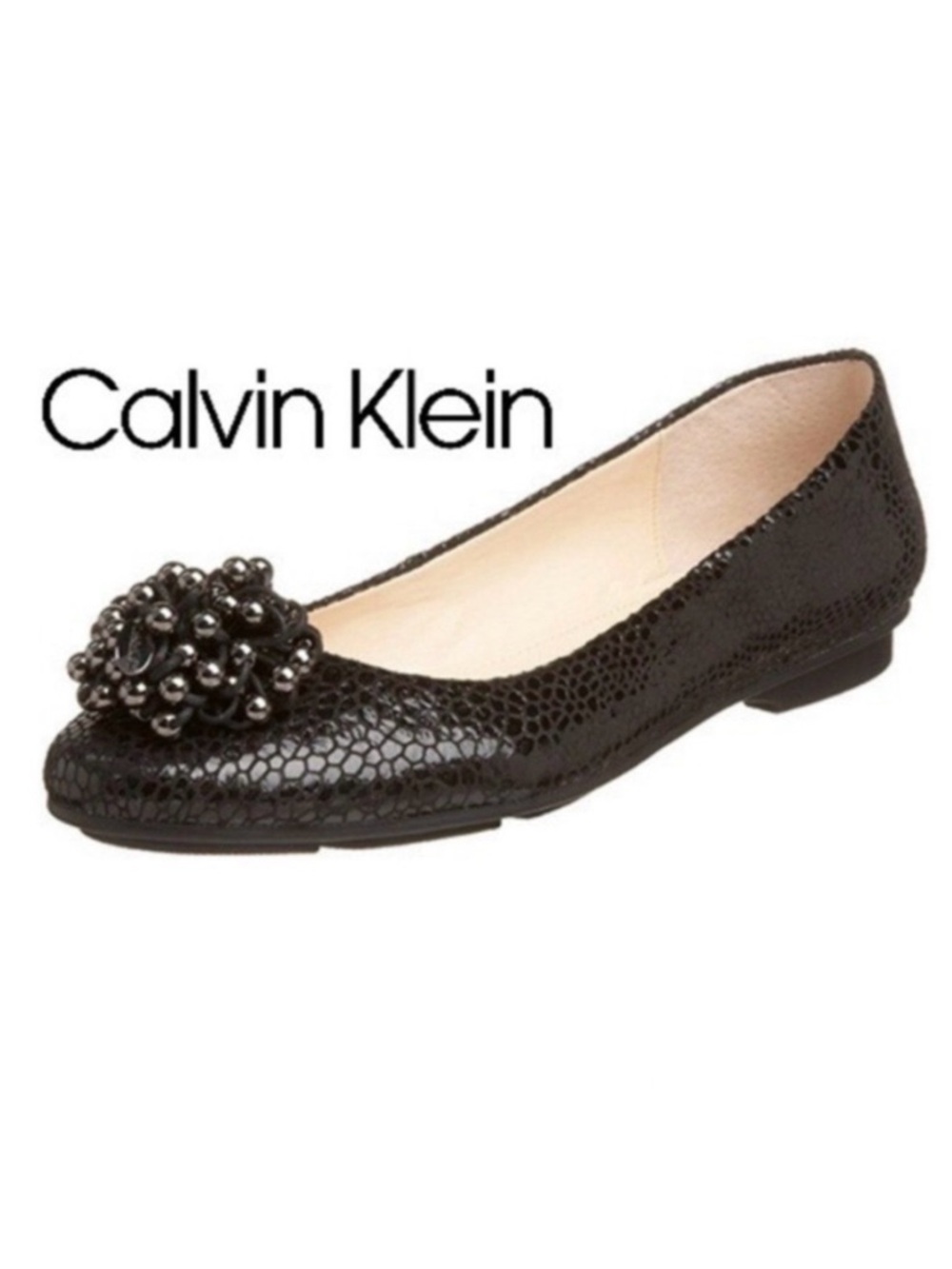Calvin Klein Mackenzi Sparkle Bronze Leather Embellished Beaded Loafers